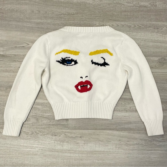 RARE Vintage Betsey Johnson Marilyn Monroe “Wink” Vampire White Cardigan Size S